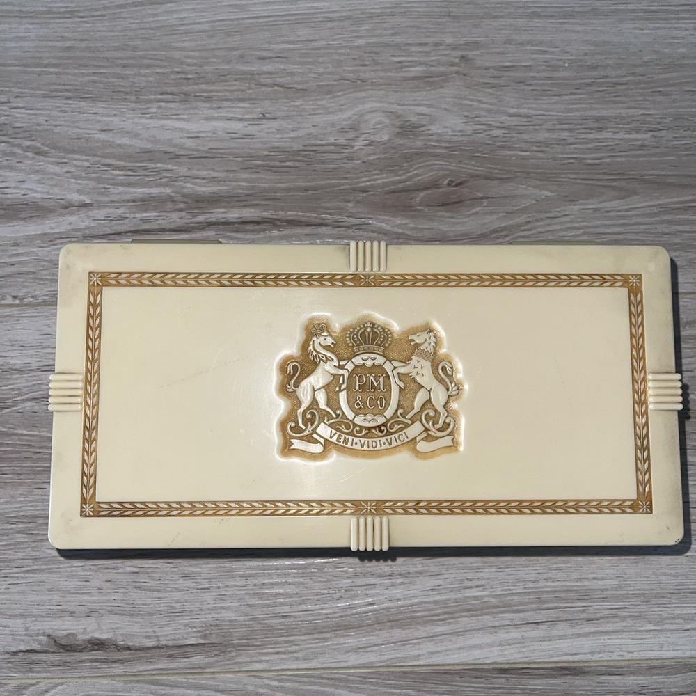 VINTAGE 10 1/2 X 5 PM & Phillip Morris PLASTIC CIGAR CIGARETTE CASE HORSE BOX